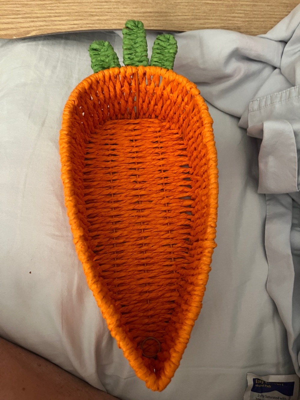Handwoven Carrot-Shaped Decorative Basket in Bright Orange with Green Top